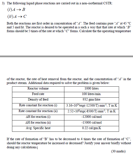Solved 3) The following liquid phase reactions are carried | Chegg.com
