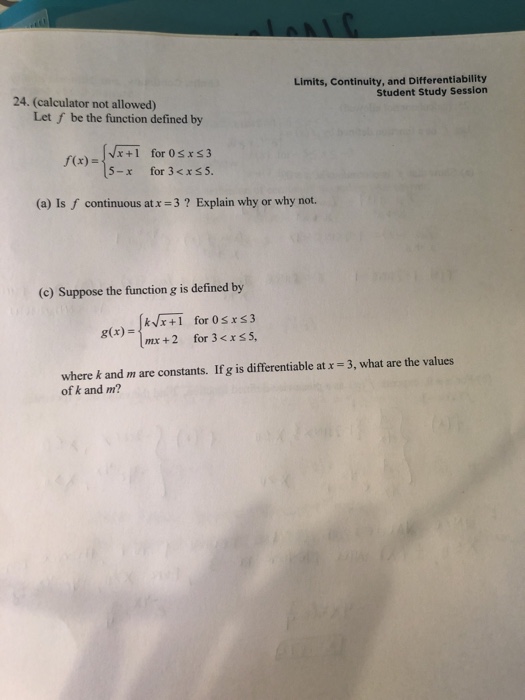 Solved Limits, Continuity, And Differentiability Student | Chegg.com