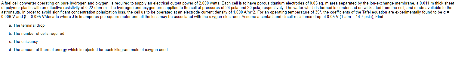 Solved A fuel cell converter operating on pure hydrogen and | Chegg.com