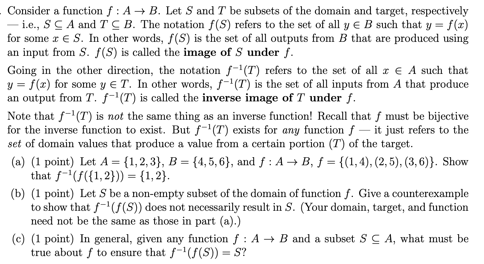 Solved Consider A Function F A B Let S And T Be Subset Chegg Com