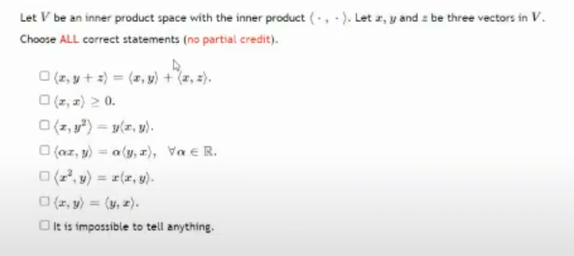 Solved Let V be an inner product space with the inner | Chegg.com
