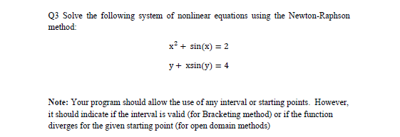 Solved Q3 Solve the following system of nonlinear equations | Chegg.com