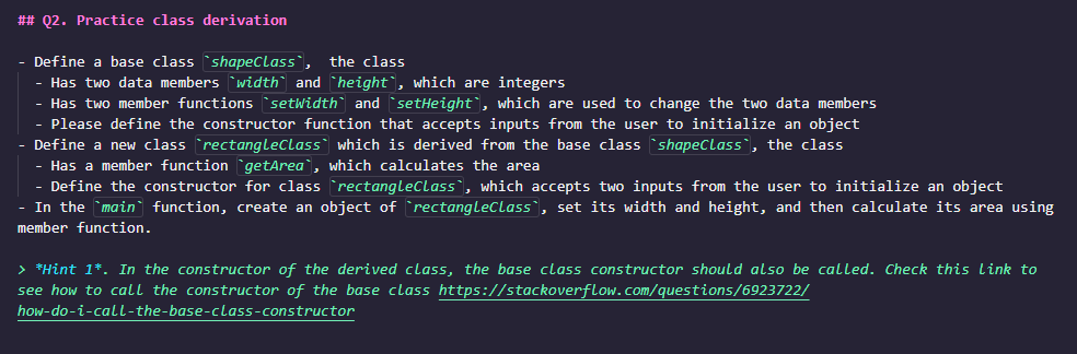 Solved ## Q2. Practice class derivation Define a base class | Chegg.com