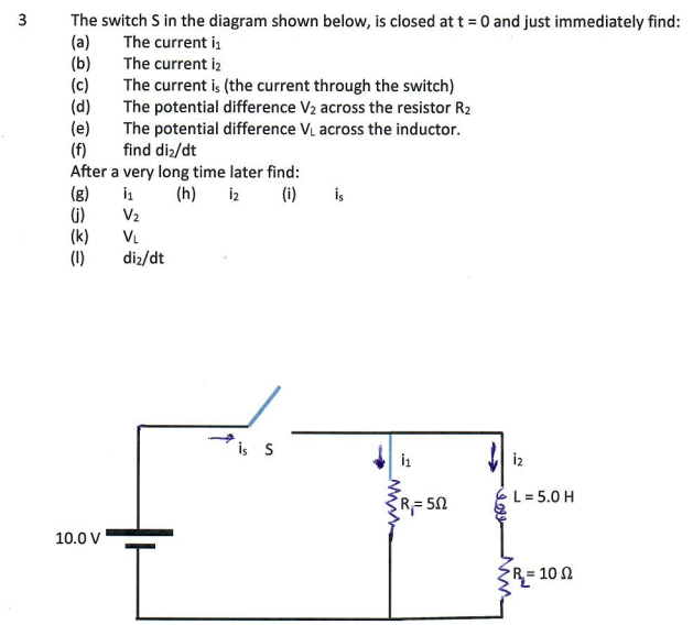 Solved 3 3 The Switch S In The Diagram Shown Below Is Cl Chegg Com