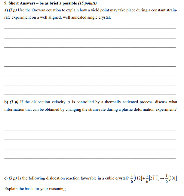 Solved 9. Short Answers - be as brief a possible (15 points) | Chegg.com