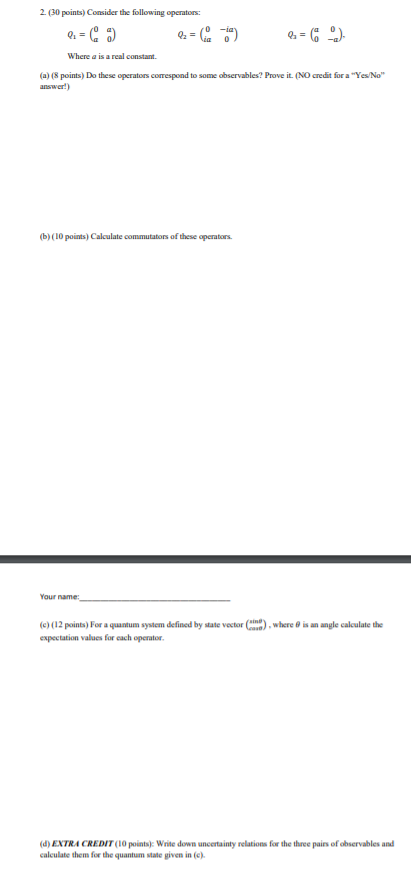 2 30 Points Consider The Following Operators Q