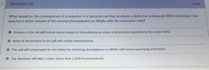 Solved Question 35 1 pts What would be the consequence of a | Chegg.com