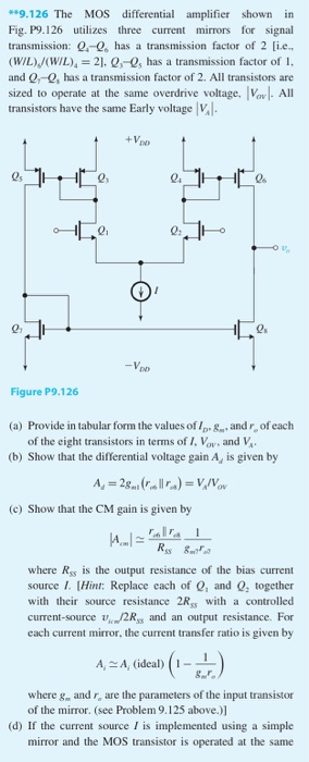 Solved 9.126 The MOS differential amplifier shown in Fig. | Chegg.com