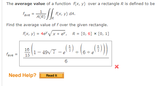 Solved The average value of a function f(x,y) over a | Chegg.com