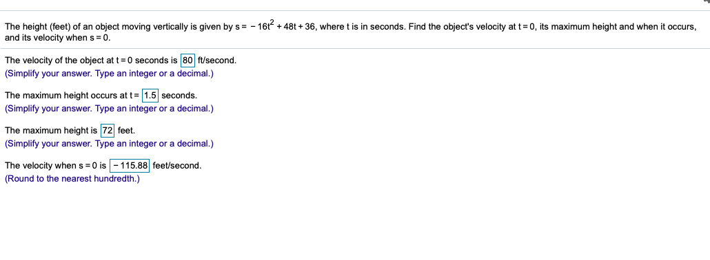 Solved The height (feet) of an object moving vertically is | Chegg.com