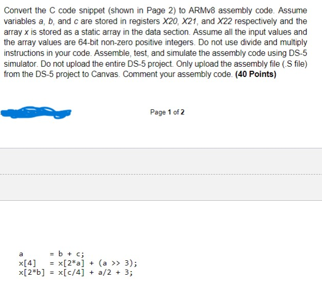 Solved Convert the C code snippet (shown in Page 2 ) to | Chegg.com