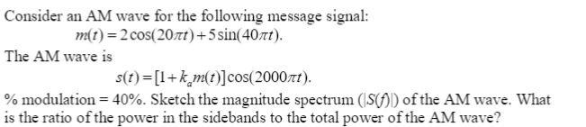Solved Consider an AM wave for the following message signal: | Chegg.com