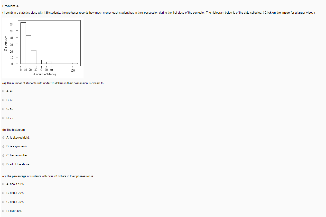 Solved Problem 3. (1 point) In a statistics class with 136 | Chegg.com