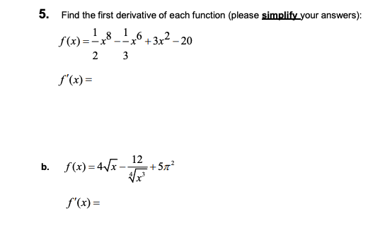 Solved 5 Find The First Derivative Of Each Function Please 9749