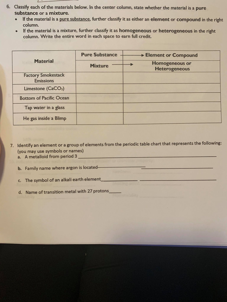 Solved . 6. Classify each of the materials below. In the | Chegg.com