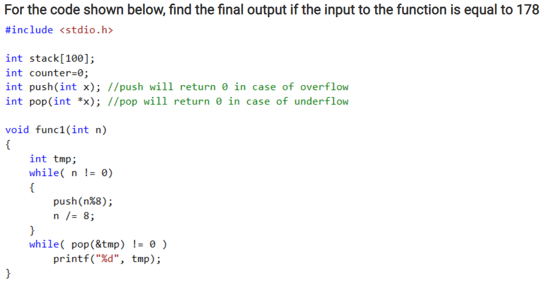 Solved For the code shown below, find the final output if | Chegg.com
