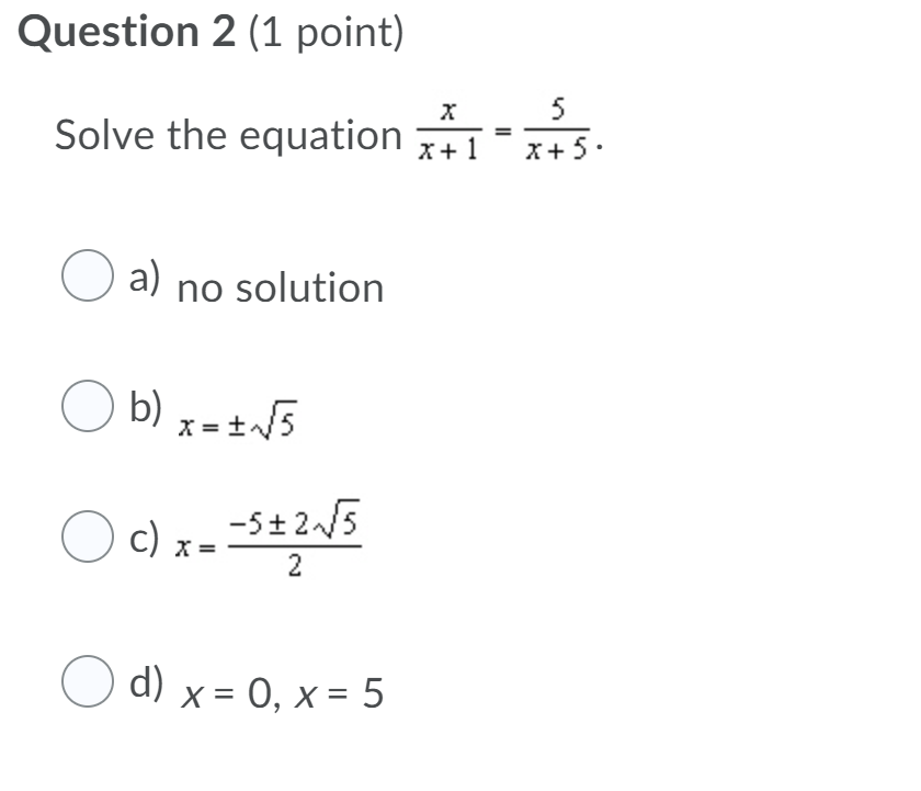 Solved Question 2 (1 Point) Solve The Equation 2 1 1 -15. X | Chegg.com