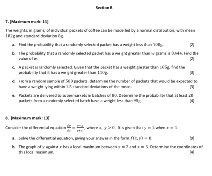 Solved Section B 7. [Maximum Mark: 14) The Weights, In | Chegg.com