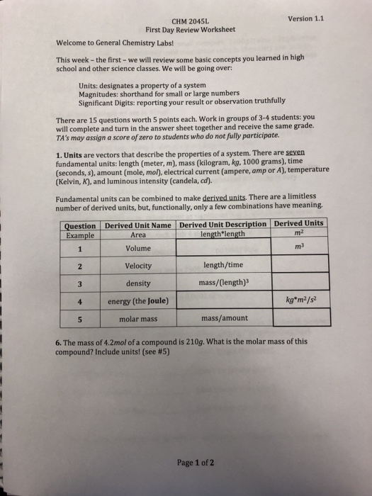 Basic Chemistry Review Worksheet Answers