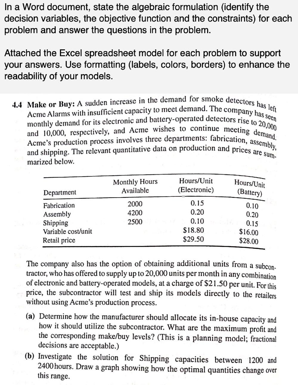 Solved In a Word document, state the algebraic formulation | Chegg.com