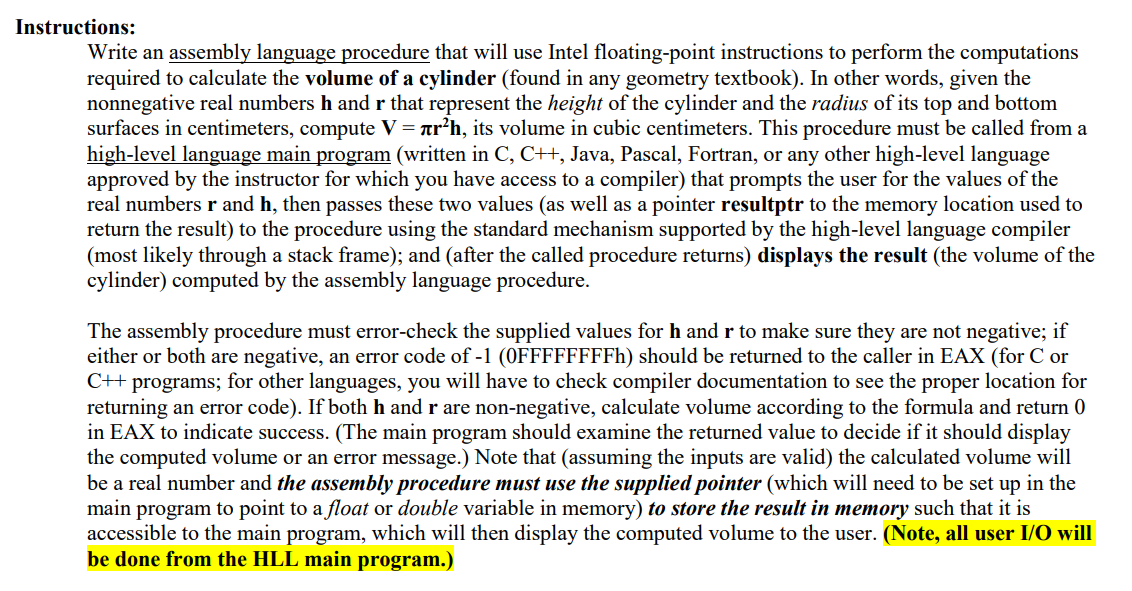 Solved Write an assembly language procedure that will use | Chegg.com