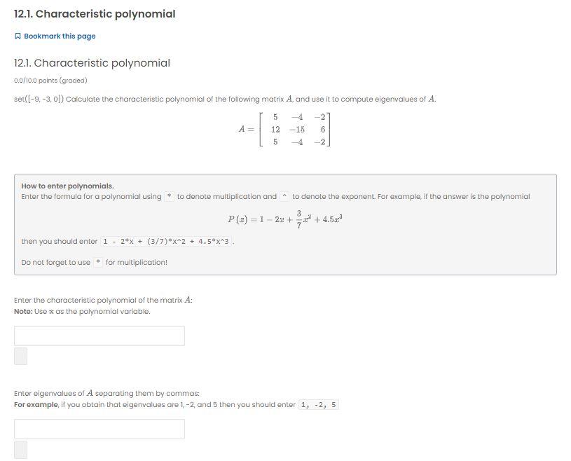 Solved 12 1 Characteristic Polynomial W Bookmark This Page Chegg Com