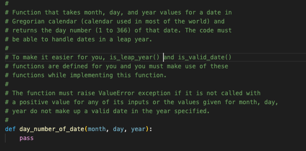 Solved I need help with the day_number_of_date function in | Chegg.com