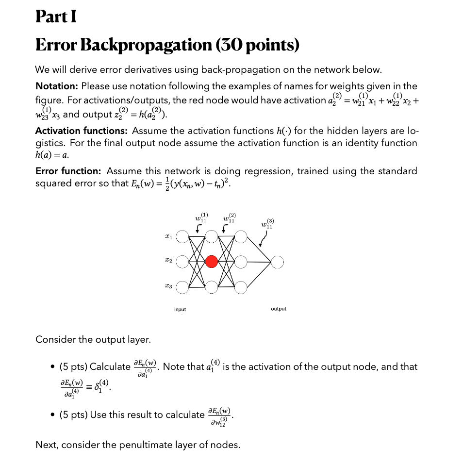 Part I ( Error Backpropagation (30 points) We will | Chegg.com