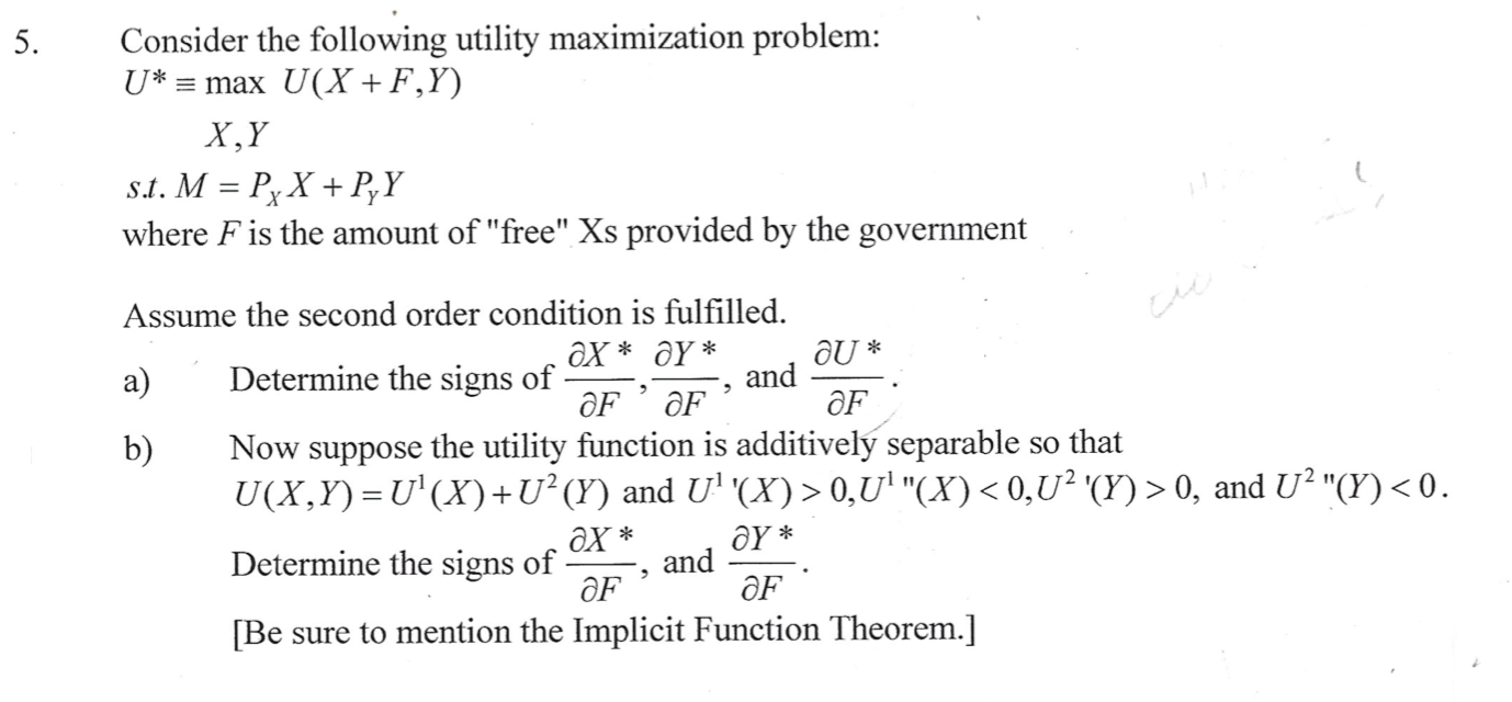 Solved 5. Consider the following utility maximization | Chegg.com