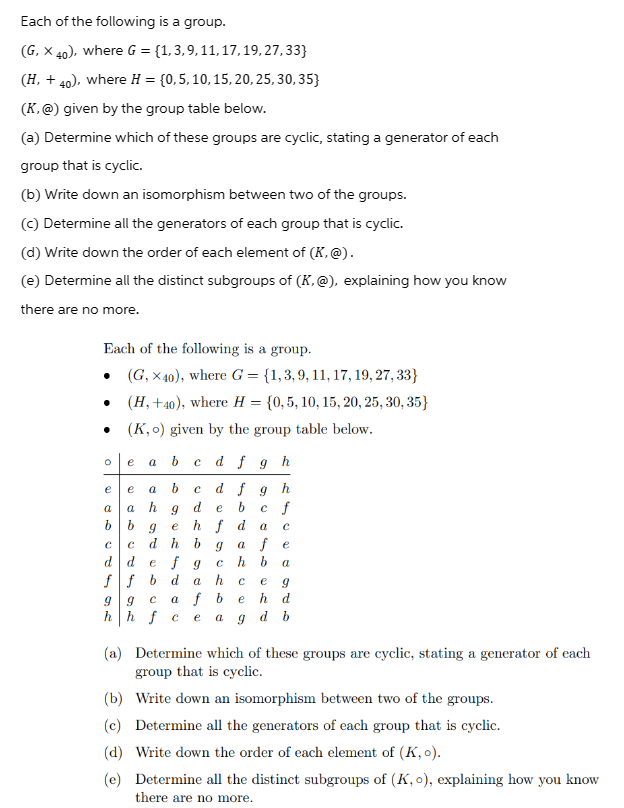 Solved Each Of The Following Is A Group. (G,×40), Where | Chegg.com