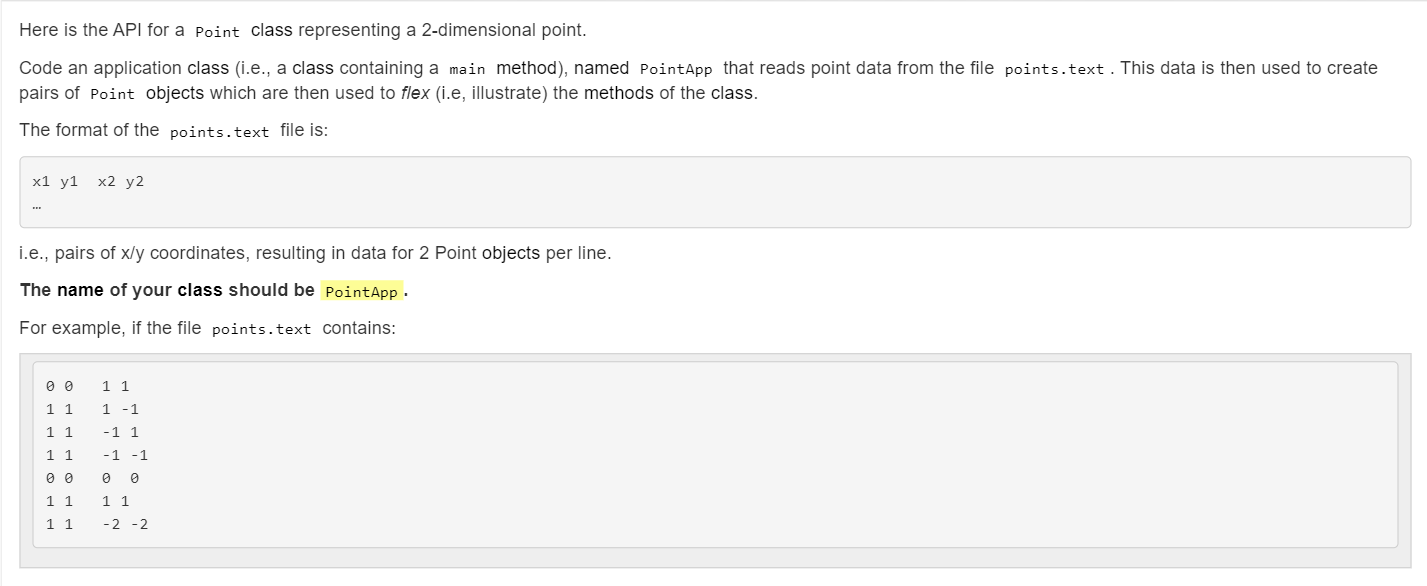 Solved Here is the API for a Point class representing a | Chegg.com
