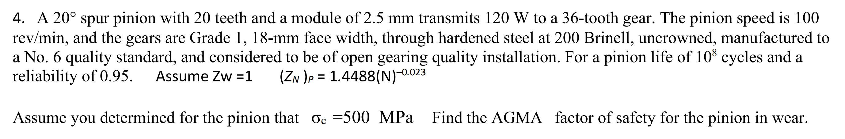 Solved a و 4. A 20° spur pinion with 20 teeth and a module | Chegg.com