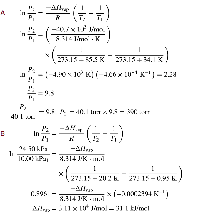 P2 A In = (三) P1 In P2 P1 = -ΔΗvap 1 1 R T2 T -40.7 x | Chegg.com