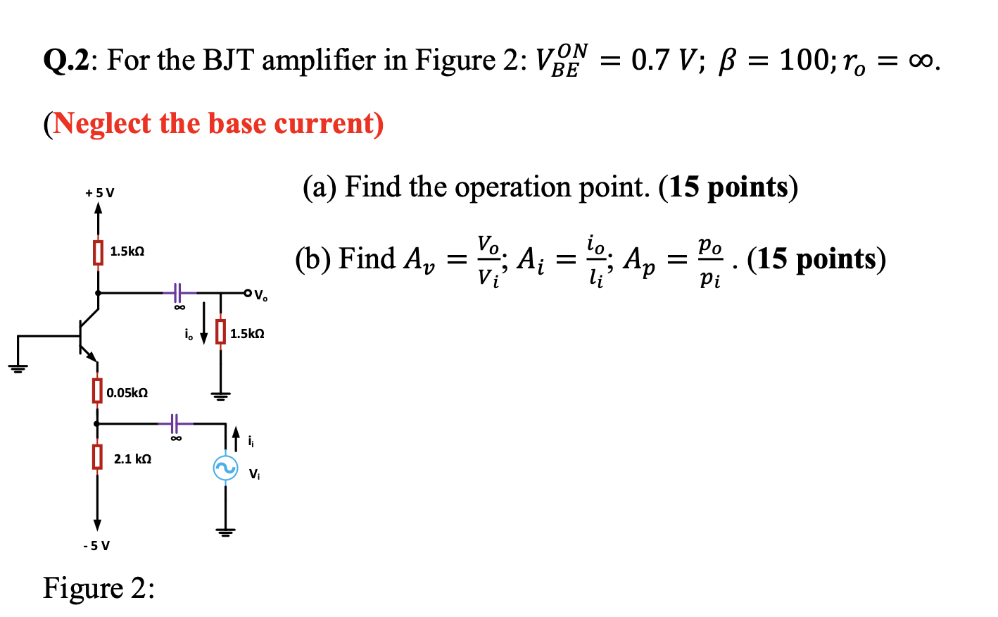 Solved Q.2: For the BJT amplifier in Figure | Chegg.com