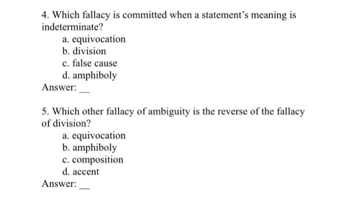 Solved 4. Which fallacy is committed when a statement's | Chegg.com