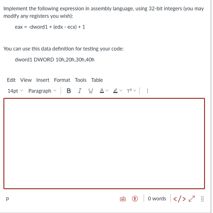 Solved Implement the following expression in assembly | Chegg.com
