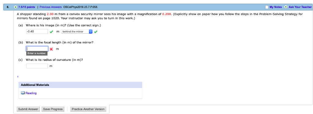Solved 6. 7.5/15 points | Previous Answers OSColPhys2016 | Chegg.com