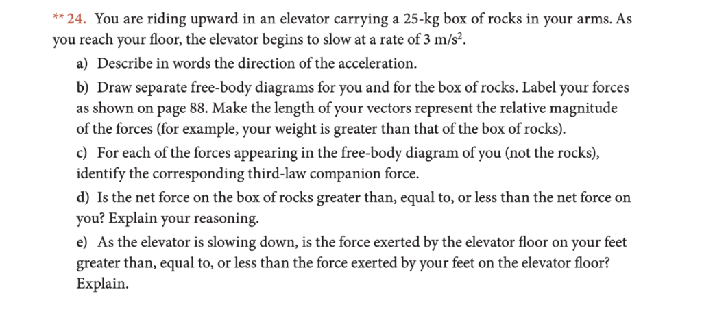 Solved **24. You are riding upward in an elevator carrying a | Chegg.com