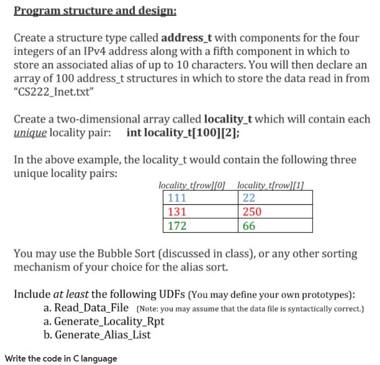 Solved Program structure and design: Create a structure type | Chegg.com