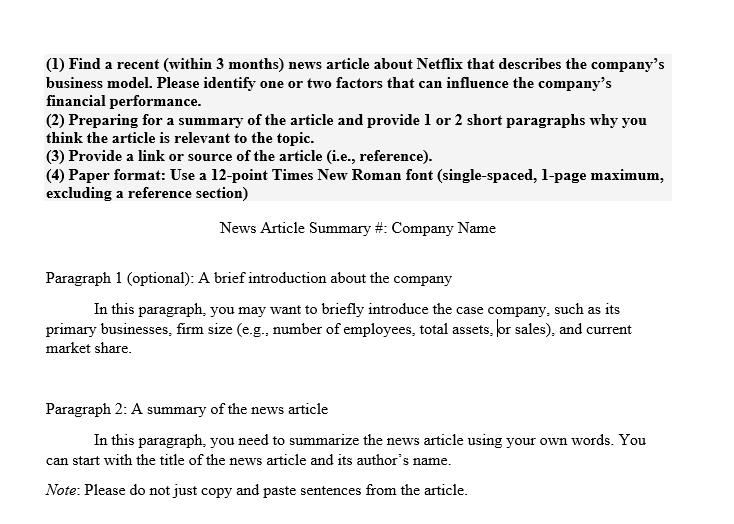 Solved (1) Find a recent (within 3 months) news article | Chegg.com