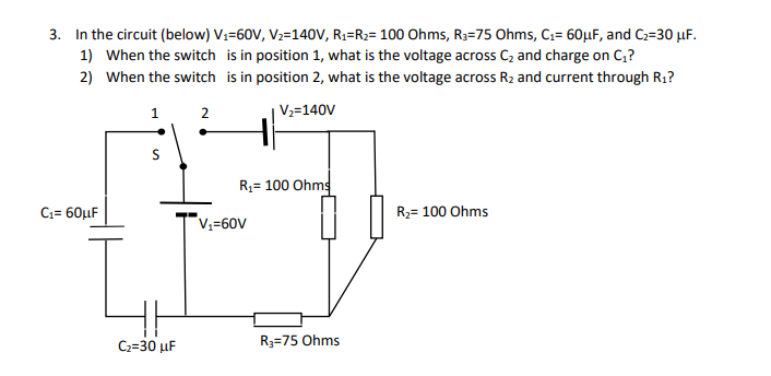 Solved 3. In the circuit (below) V1=60 V, V2=140 | Chegg.com