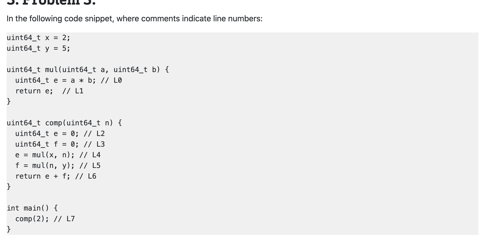 Solved In the following code snippet, where comments | Chegg.com