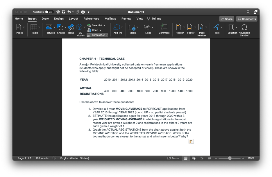 Solved AutoSave OFF Document1 Home Insert Draw Design Layout | Chegg.com