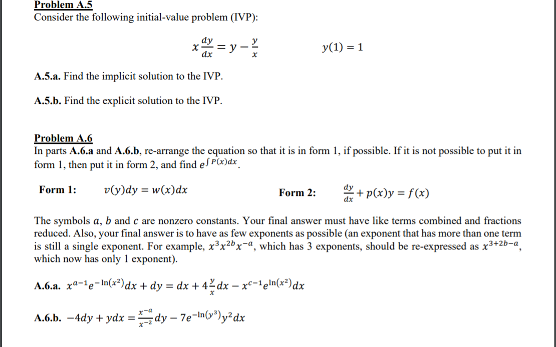 Solved Problem A.5 Consider The Following Initial-value | Chegg.com