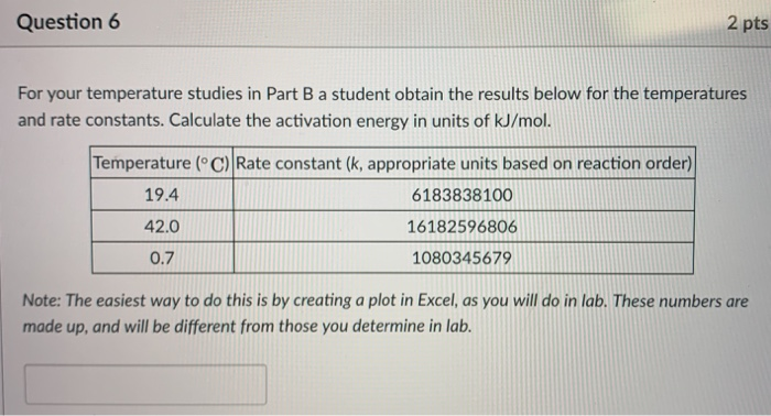 Solved Question6 2 pts For your temperature studies in Part | Chegg.com