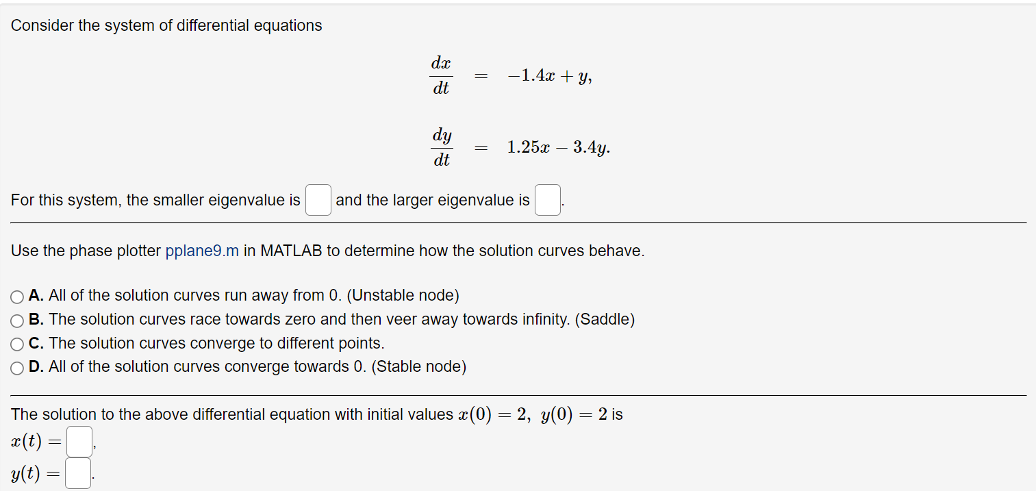Solved Consider the system of differential equations dx dt = | Chegg.com