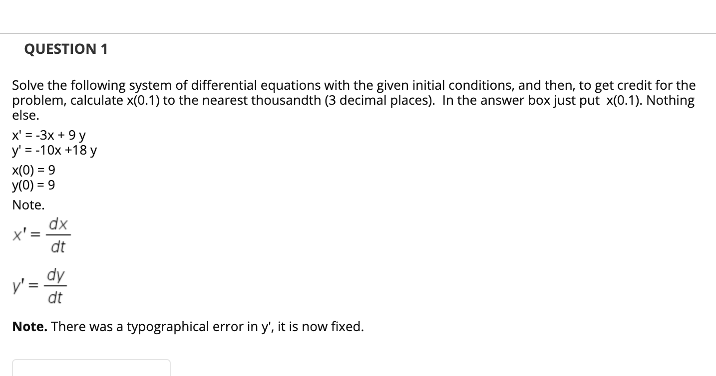 Solved QUESTION 1 Solve The Following System Of Differential | Chegg.com