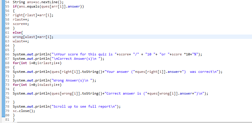 Solved Question.java x D Quizjava 1 2 class Question 3 { 4 | Chegg.com