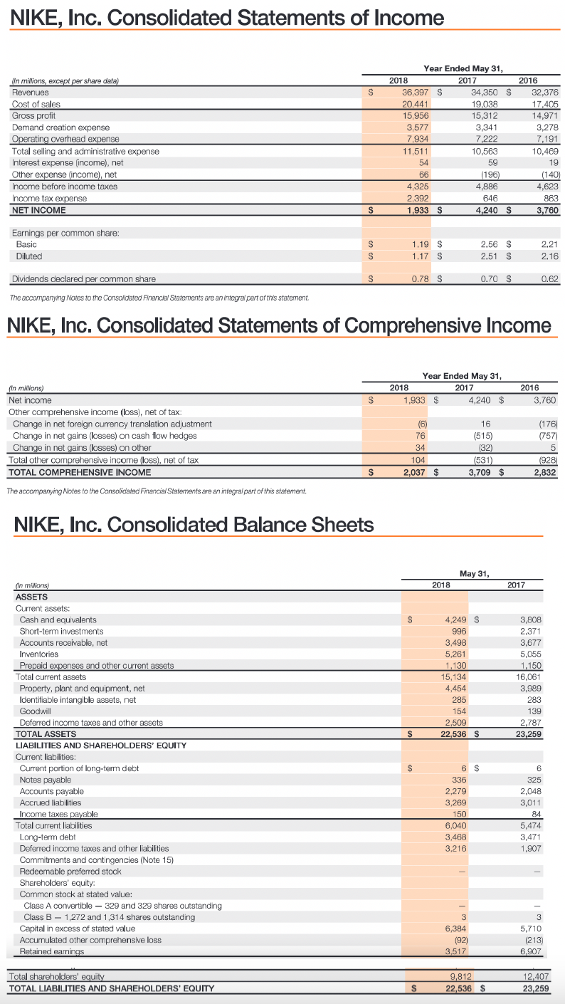 Nike financial hot sale ratios 2018