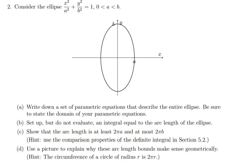 Solved 2. Consider The Ellipse + A2 = 1, 0